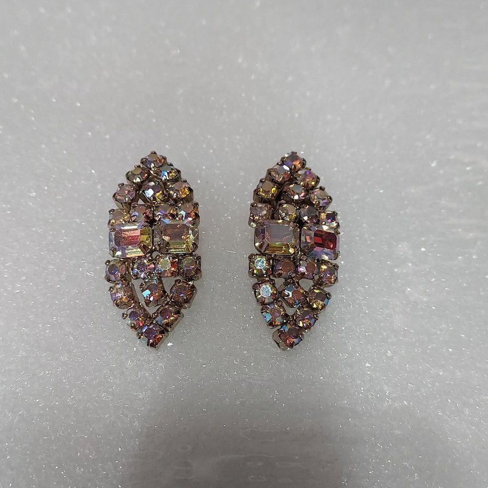 Vintage Aurora Borealis Oval clip on earrings